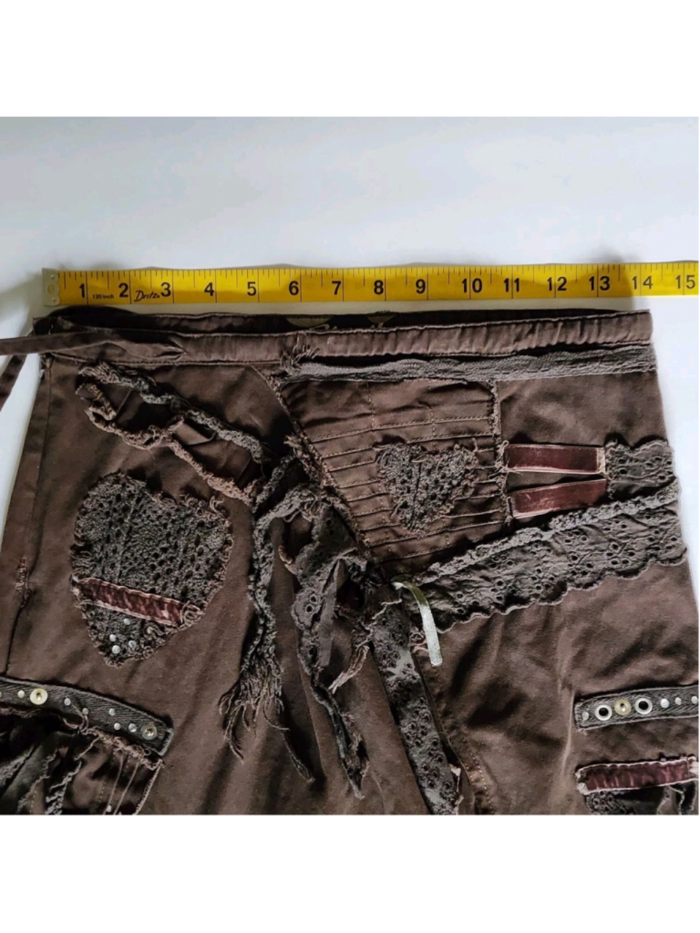 Spirit Vintage Y2K Brown Whimsigoth Fairy Grunge Asymmetric Patchwork Midi Skirt - Picture 12 of 16